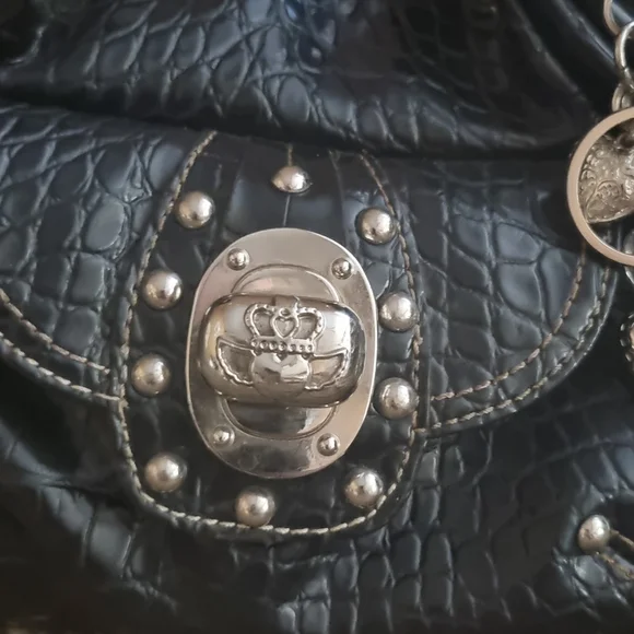 Kathy Van Zeeland, faux croc, classic heart and crown black handbag - Picture 3 of 4